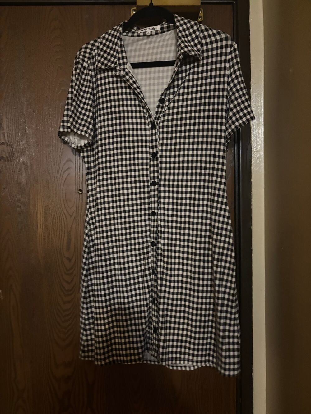 NWOT Reformation Black/ White Checkered Gingham Preppy Fall Collared Midi Dress